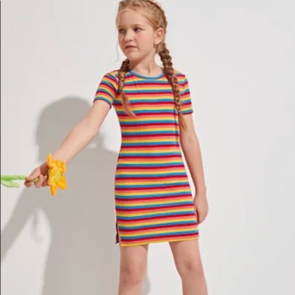 Girls striped rainbow dress